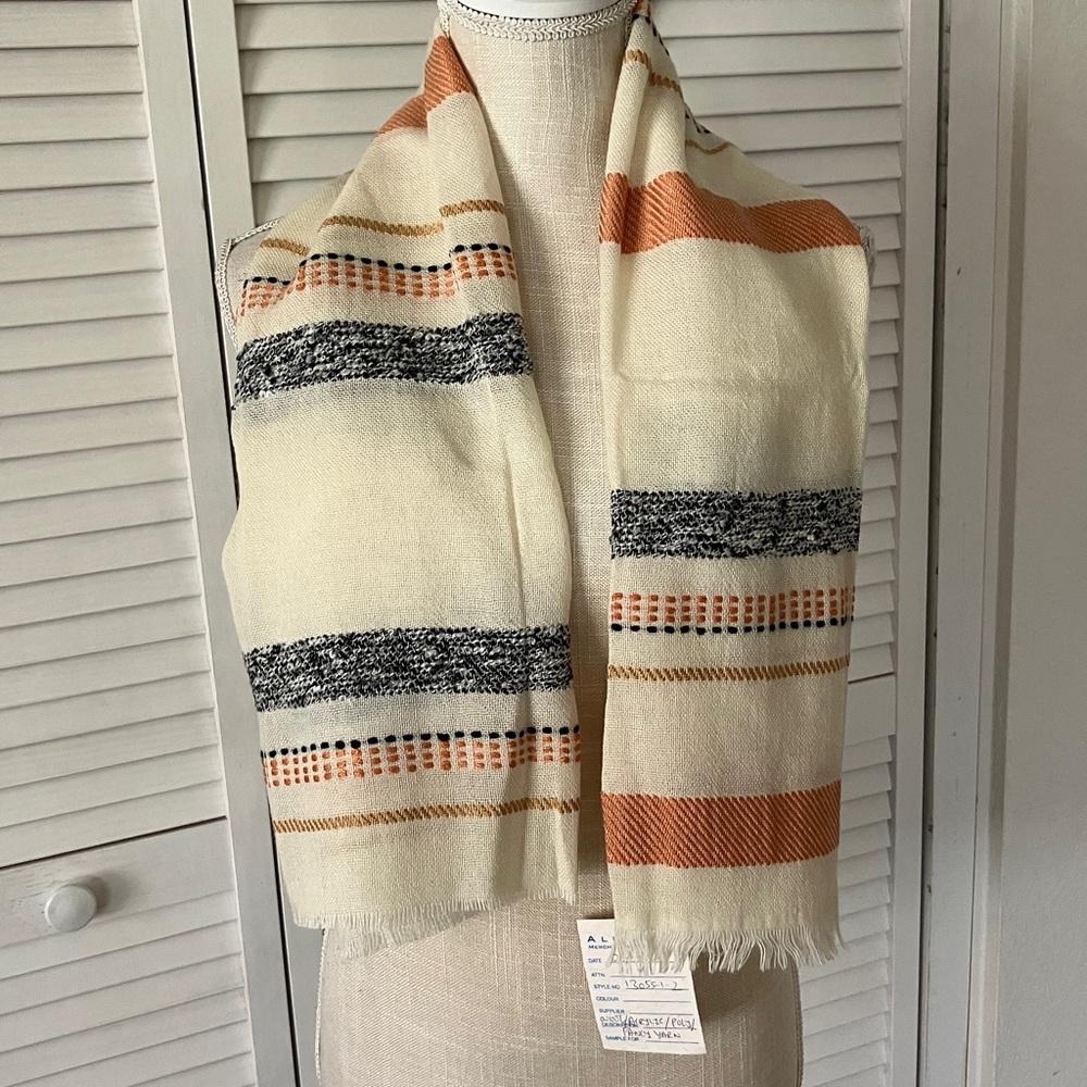 Cream‎ and Rust Striped Decorative Scarf NWT